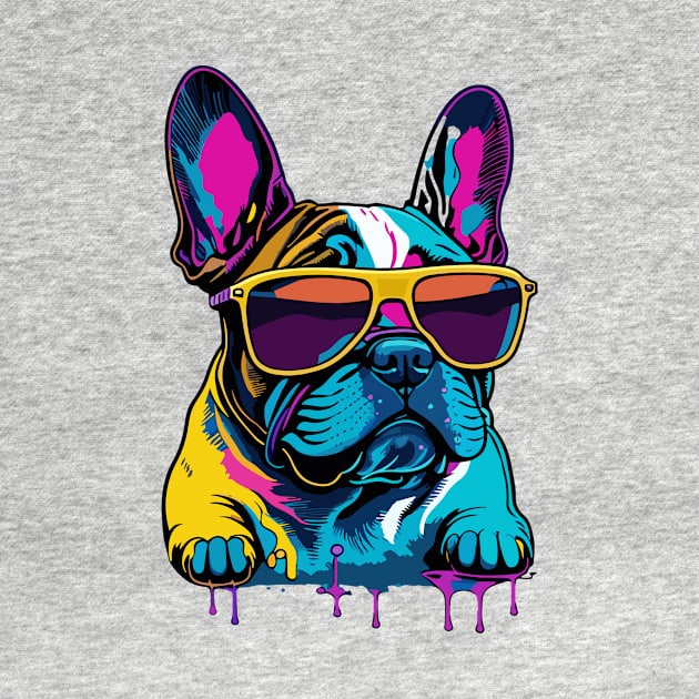 Neon French Bulldog with Sunglasses by ReaBelle